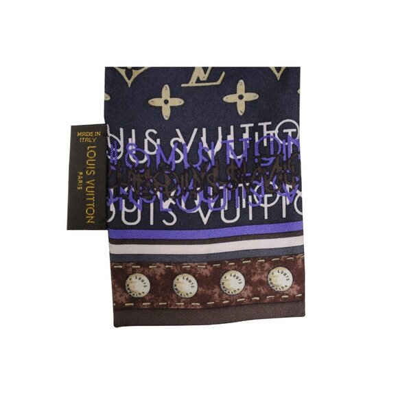 Louis Vuitton Womens LV Monogram Map Bandeau Blue Ombre Silk Neck Tie Scarf - Picture 8 of 10